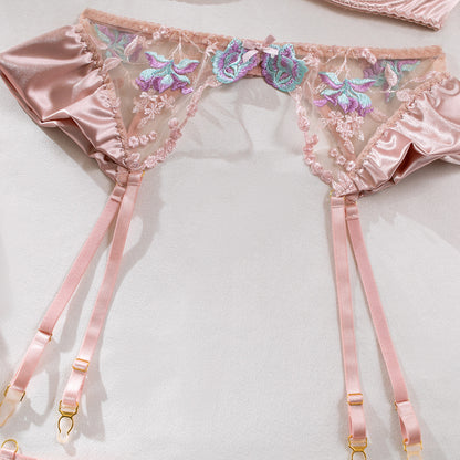 Honeymoon Lace & Satin Embroidered Lingerie Set