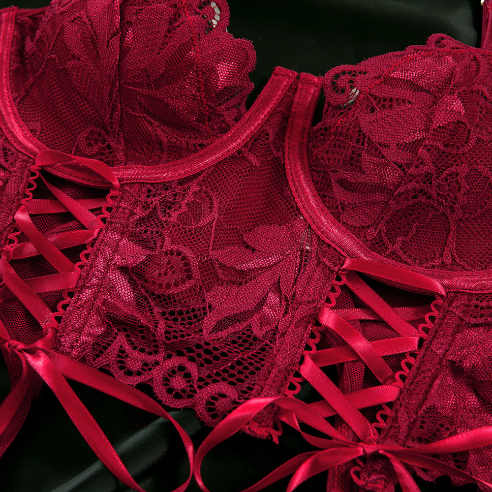 Luxury Lace Garter Lingerie Set with Underwire Corset Bra and Thong mooods