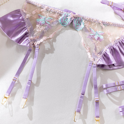 Honeymoon Lace & Satin Embroidered Lingerie Set