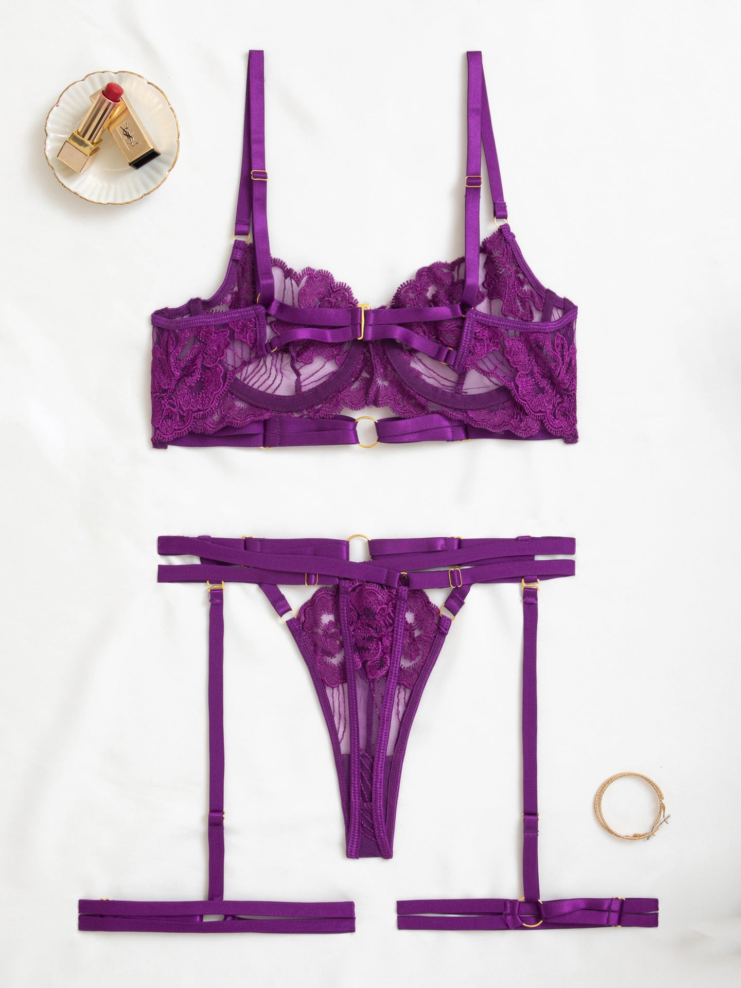 Ember Fleur Strappy Boudoir Lingerie Set mooods back 