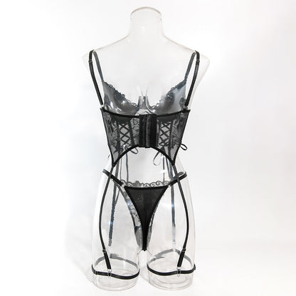 Luxury Lace Garter Lingerie Set with Underwire Corset Bra and Thong mooods