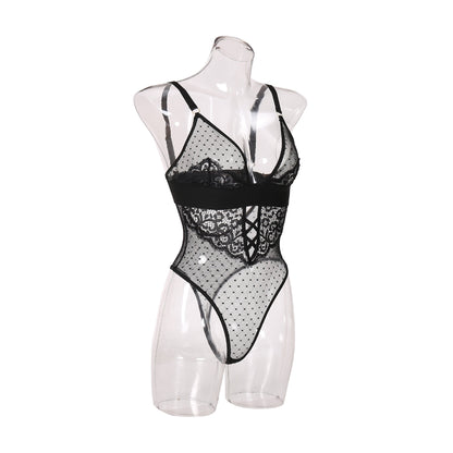 Dazzling Dots and Lace Sheer Mesh Teddy