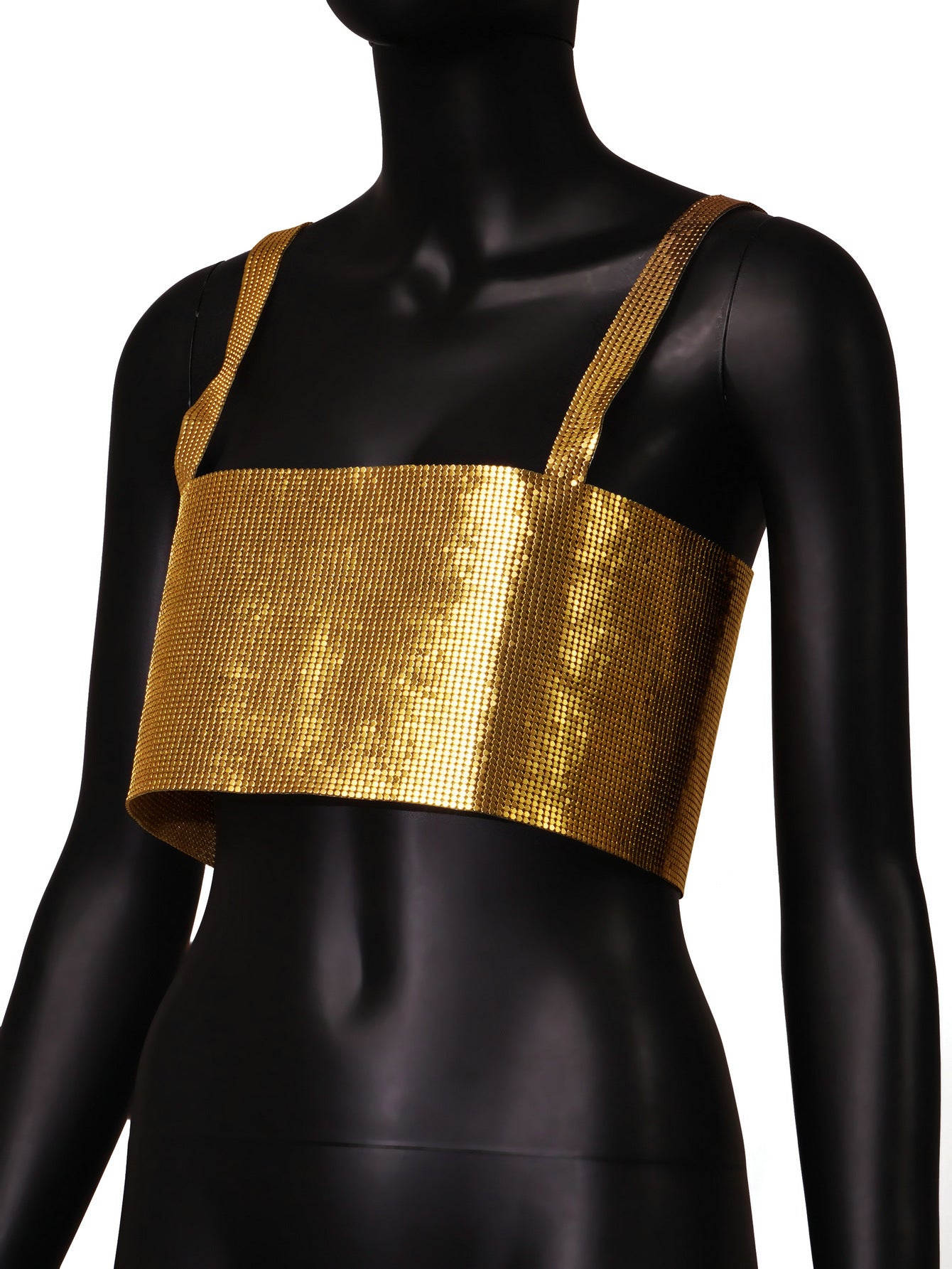 Golden Elegance Rectangular Sequin Crop Top