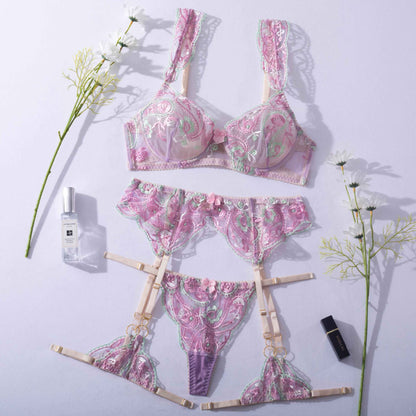 Lilac Blooms Mesh Lingerie Set