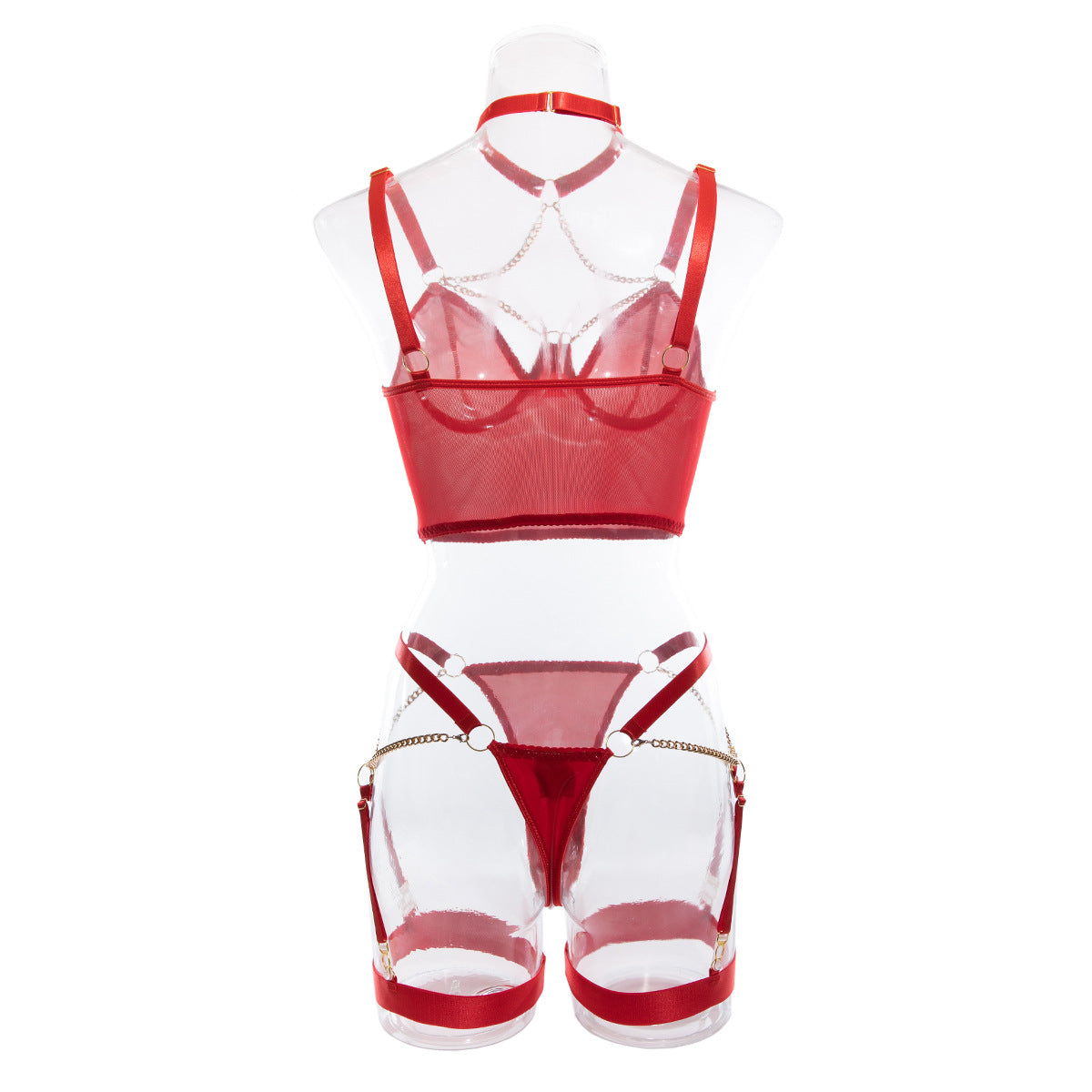 Scarlet Seduction: Glossy Lacquered Red Lingerie Set