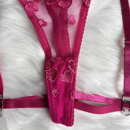Pink Hearts Passion 3-Piece Sheer Lingerie Set