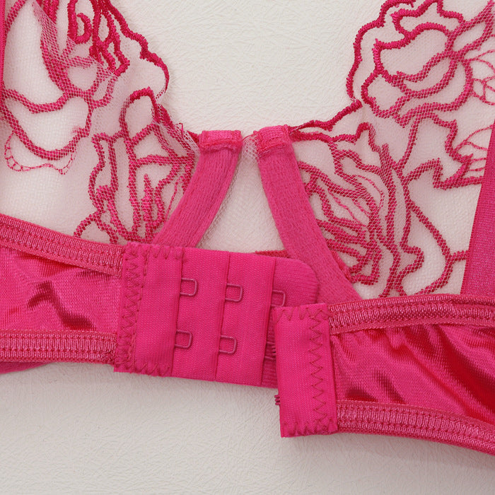 Pink Passion Embroidered Garter Lingerie Set