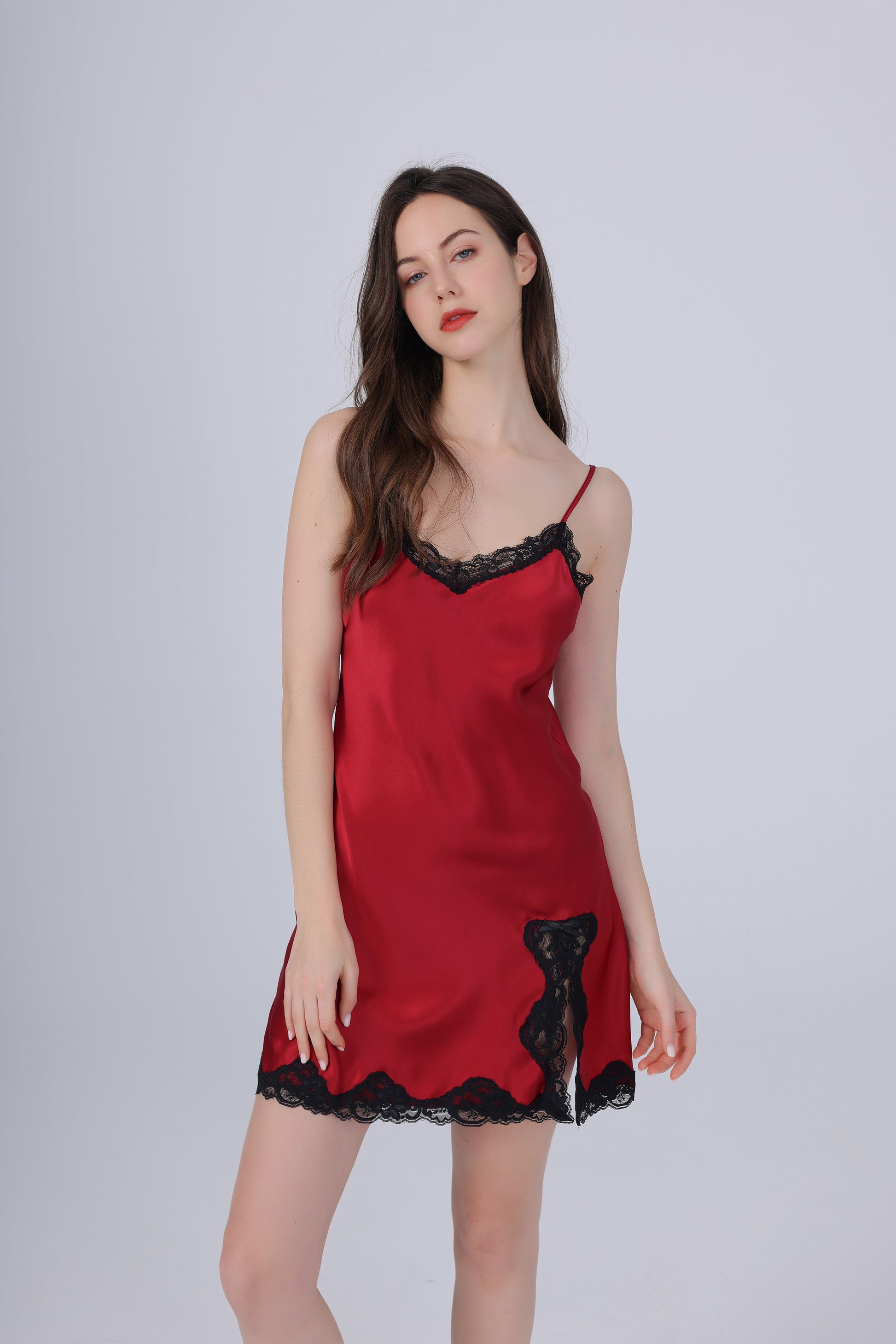 Silken Elegance: Mulberry Nightdress with Slit mooods