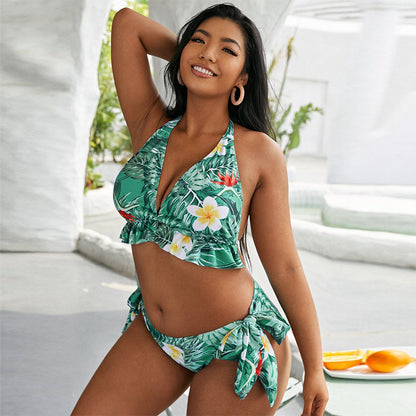 Floral Embrace Plus-Size Halter Top Bikini Set mooods swimwear 