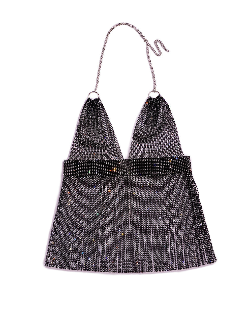 Starlit Elegance Rhinestone Net Festive Halter Top