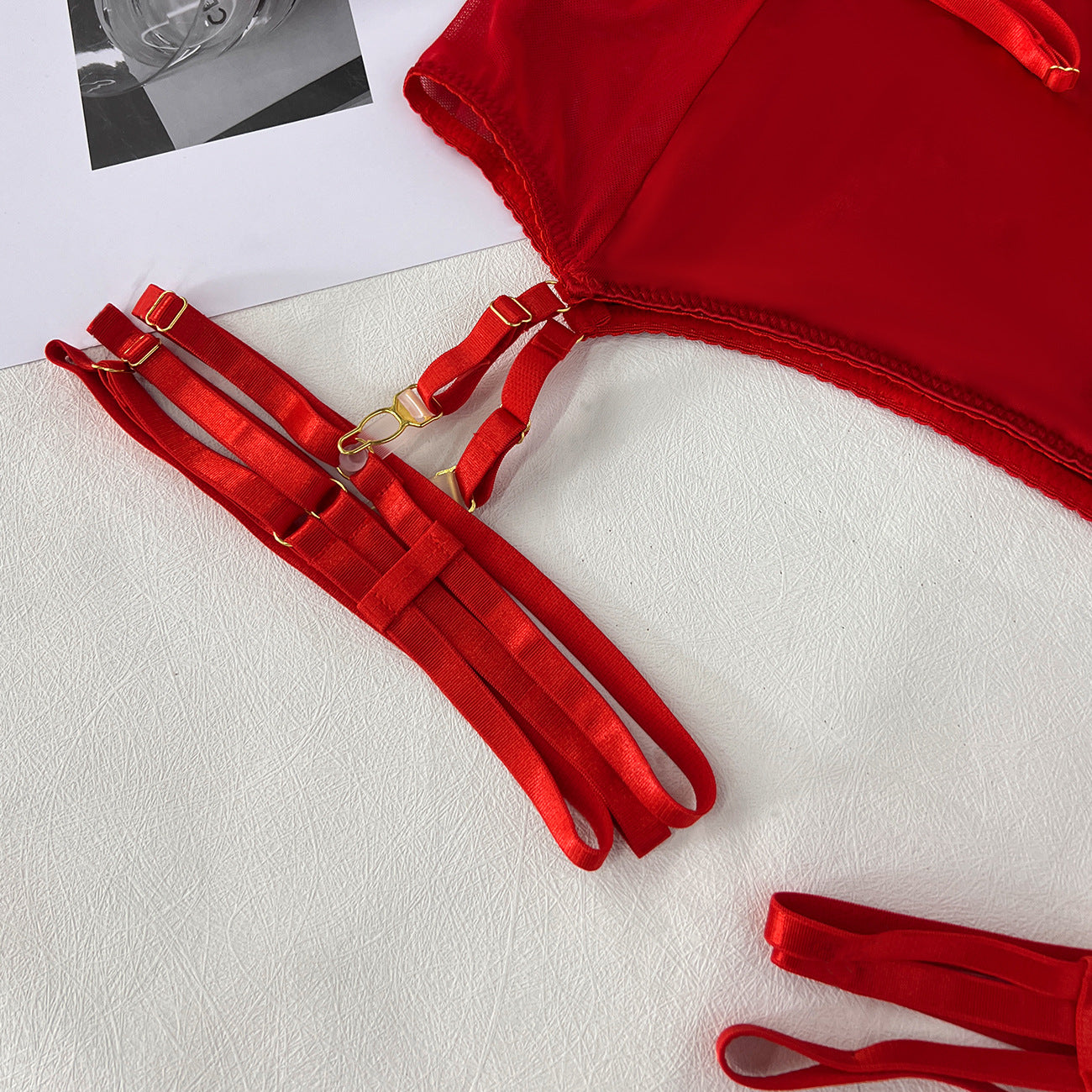 Crimson Embrace Sensual Lingerie Set with Gartered Skirt