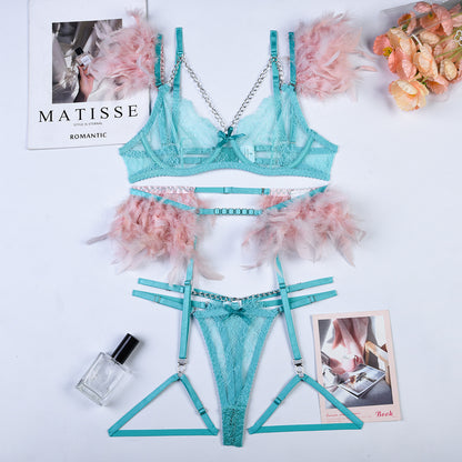 feathered elegance: lace lingerie set