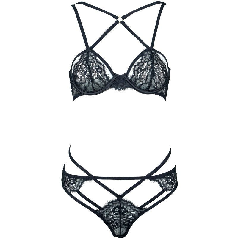 Black Lace Cutout Lingerie Set