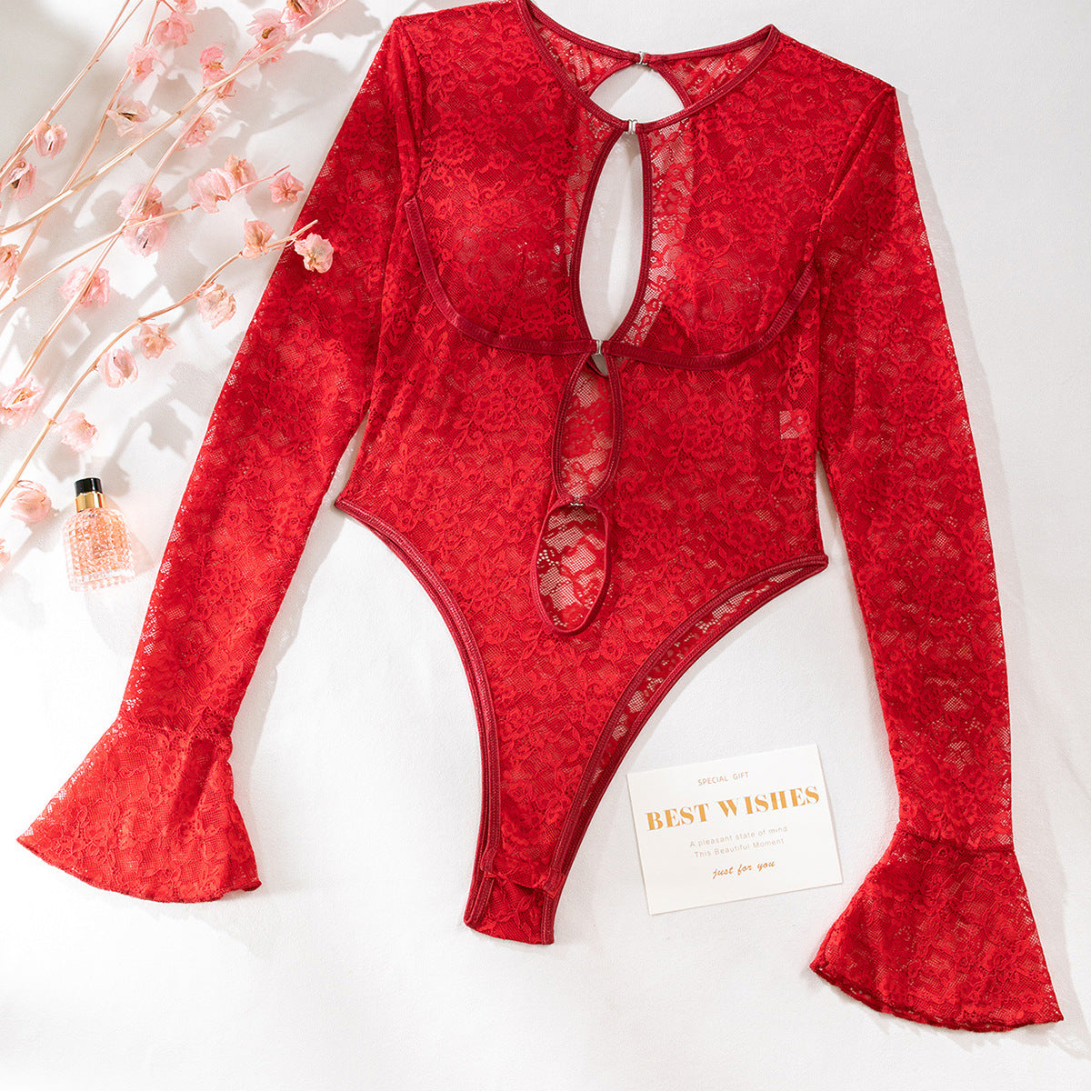 Crimson Temptation Lace Bodysuit