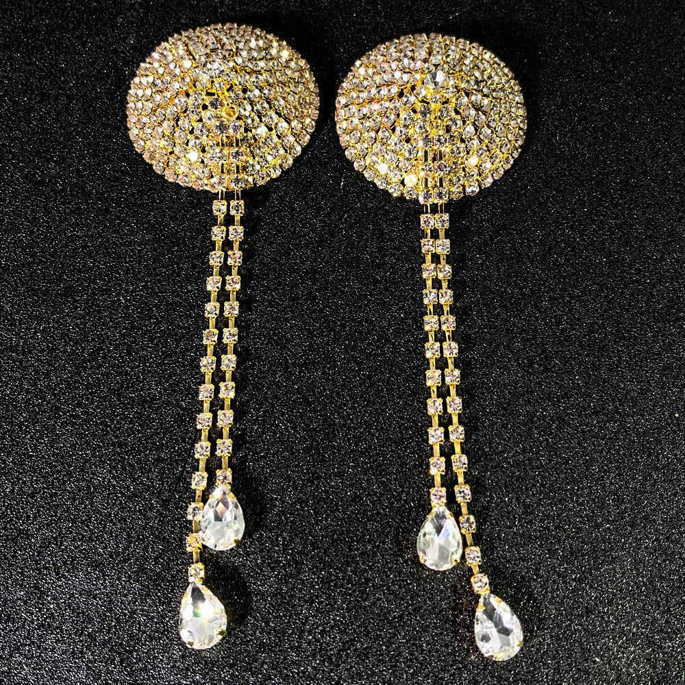 Crystal Glam Nipple Stickers with Pendants in gold color 
