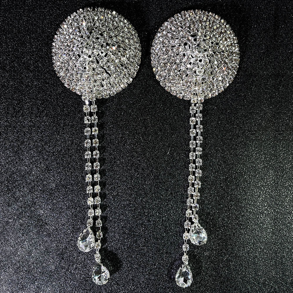 Crystal Glam Nipple Stickers with Pendants in silver color