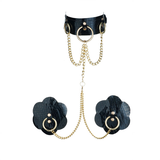 Gilded Allure Nipple Pasties & Gold Chain Collar