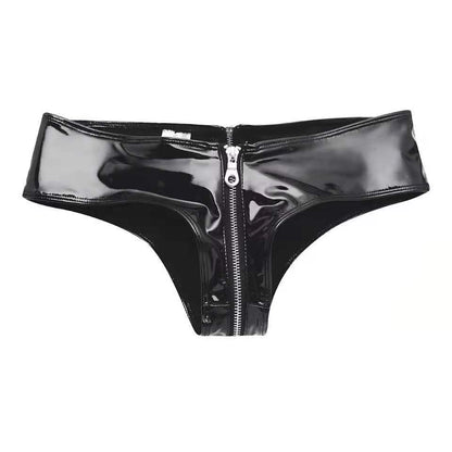 Glossy Allure Patent Leather Low-Rise Zip Panty