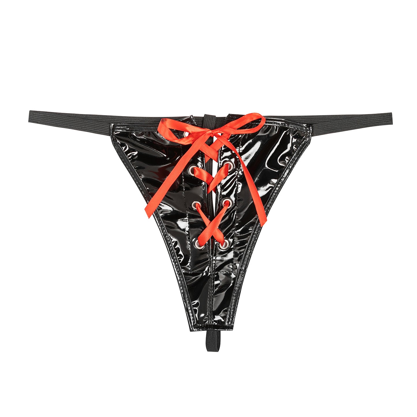 Glossy Desire Patent Leather String Panty with Lace-Up Detail