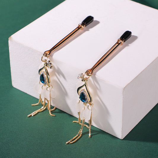 Gold Nipple Clamps with Blue Gemstone Pendants