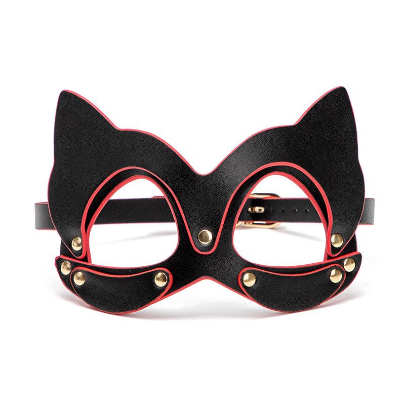 Midnight Feline Mask black outlined in red