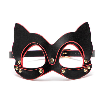 Midnight Feline Mask black outlined in red