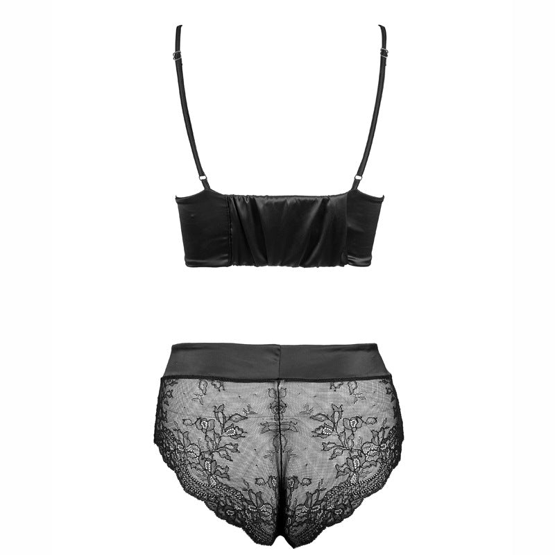 Satin Triangle Bralette and Lace High-Rise Brief Set