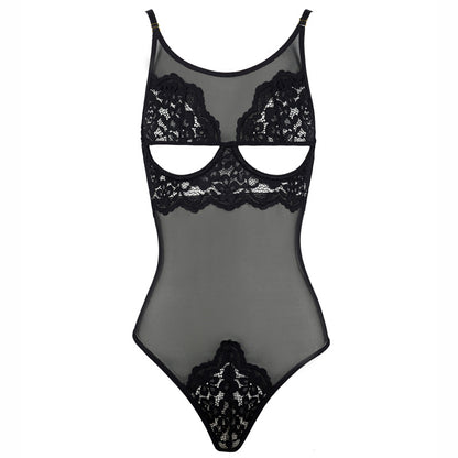 Sheer Mesh Open Bodysuit with Lace Detail