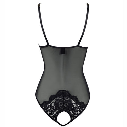 Sheer Mesh Open Bodysuit with Lace Detail