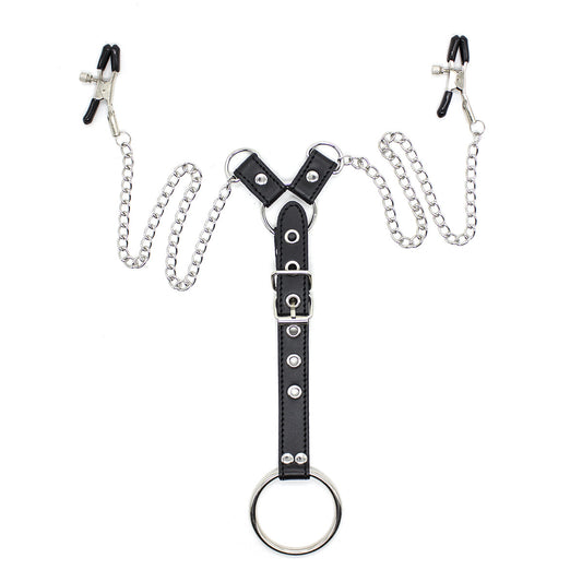 Silver Chain Nipple Clamps with Leather Extension