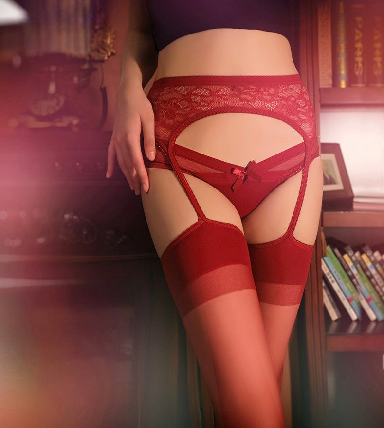 Stockings with Floral Lace Garter Belt