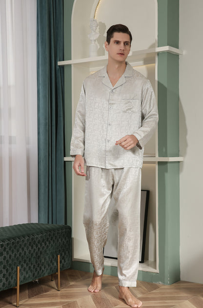 Geometric Design Men’s 100% Mulberry Silk Pyjama Set