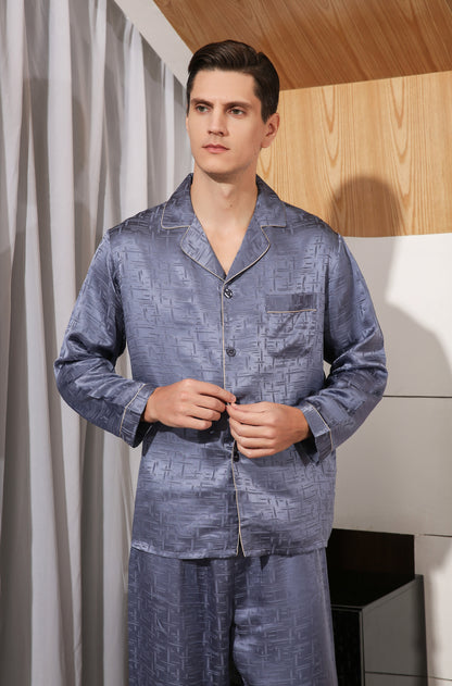 Geometric Design Men’s 100% Mulberry Silk Pyjama Set