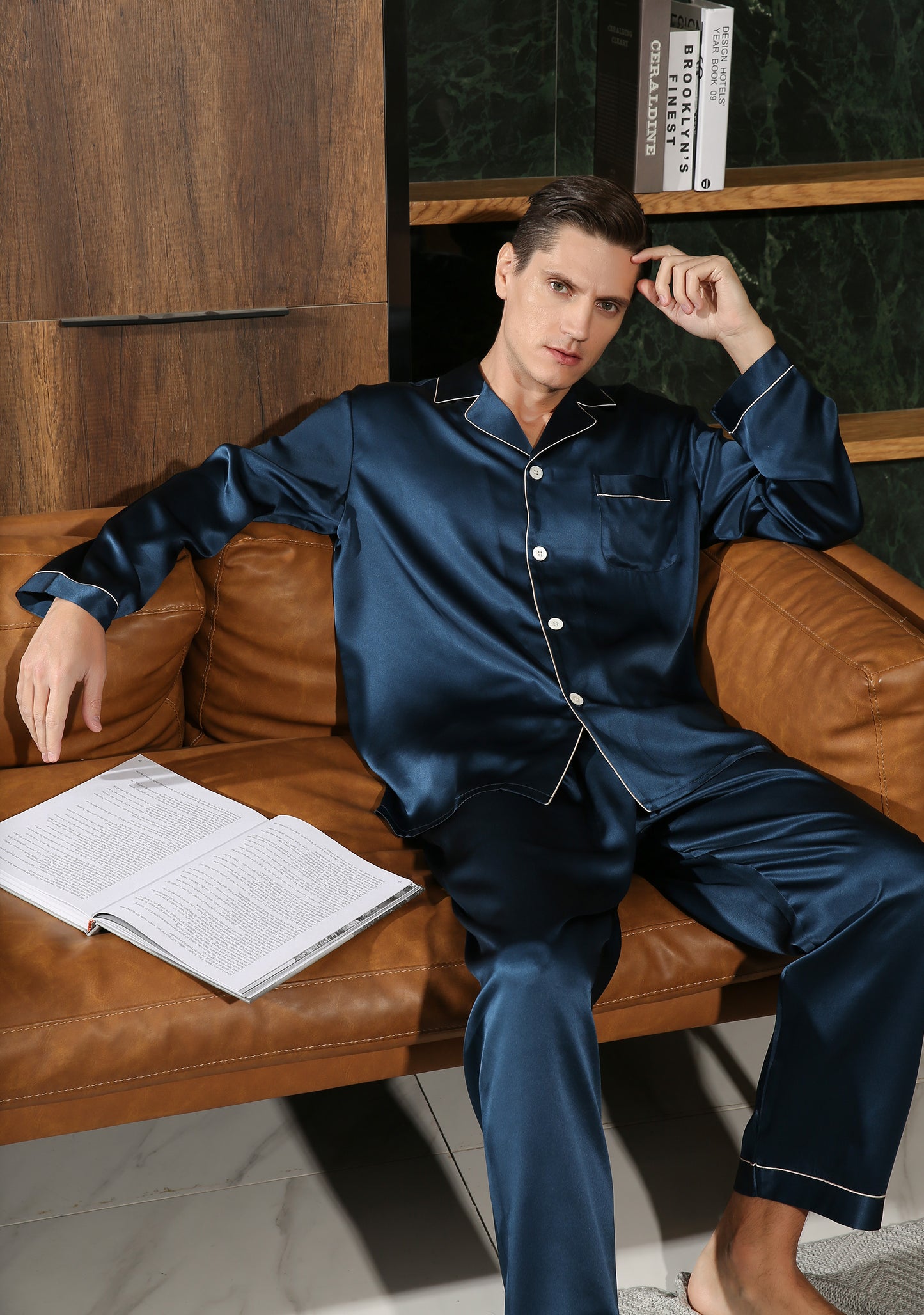 Deep Dark Blue Silk Classic Men’s Pyjama Set