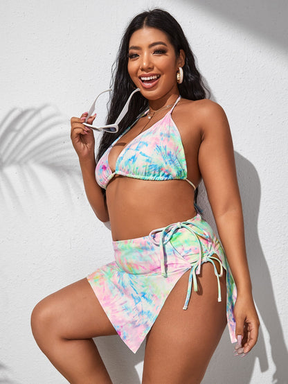 Watercolor Waves Plus-Size 2-Piece Bathing Suit Set with Pareo mooods swimwear 