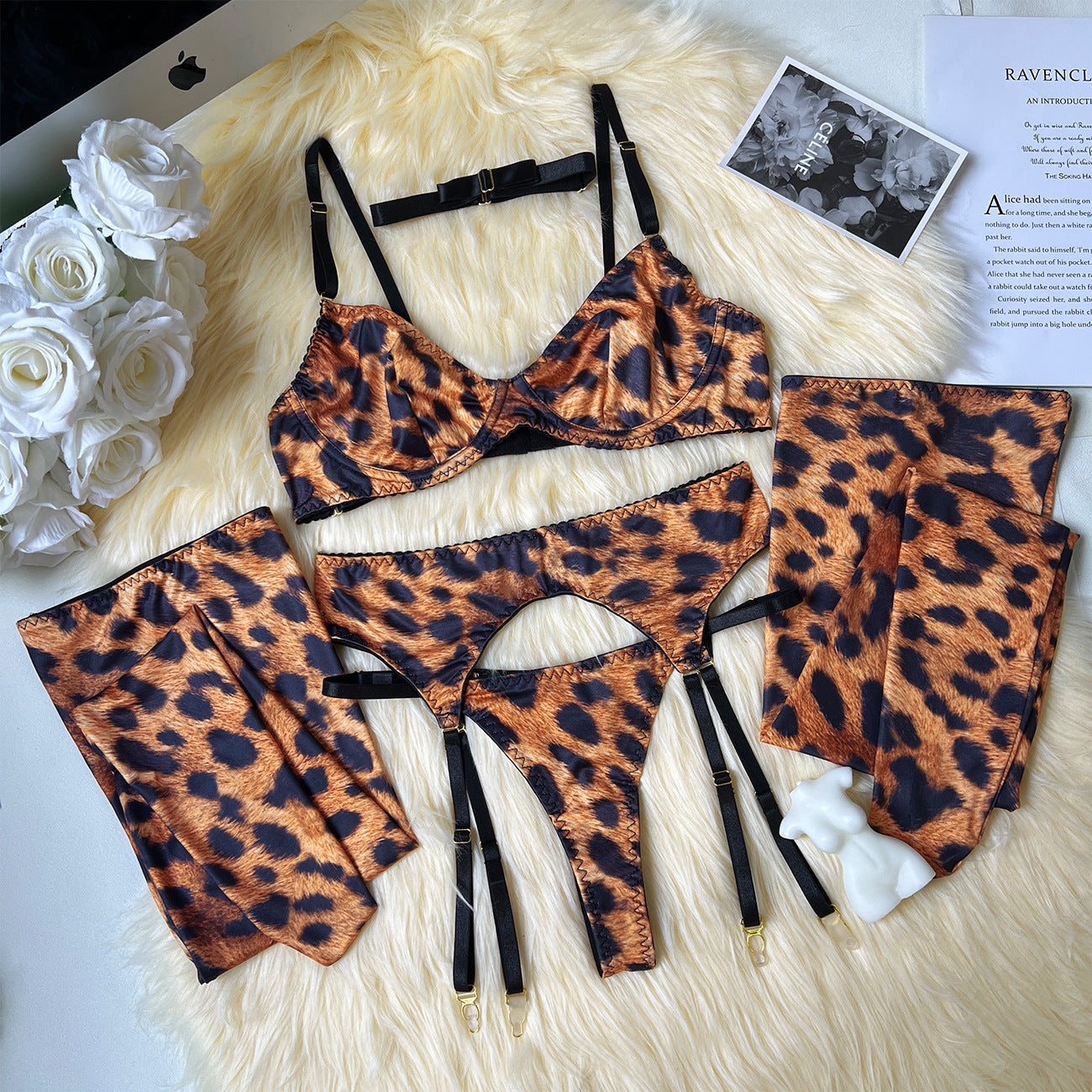 Wild Elegance: Leopard Print Mesh Lingerie Ensemble mooods lingerie 