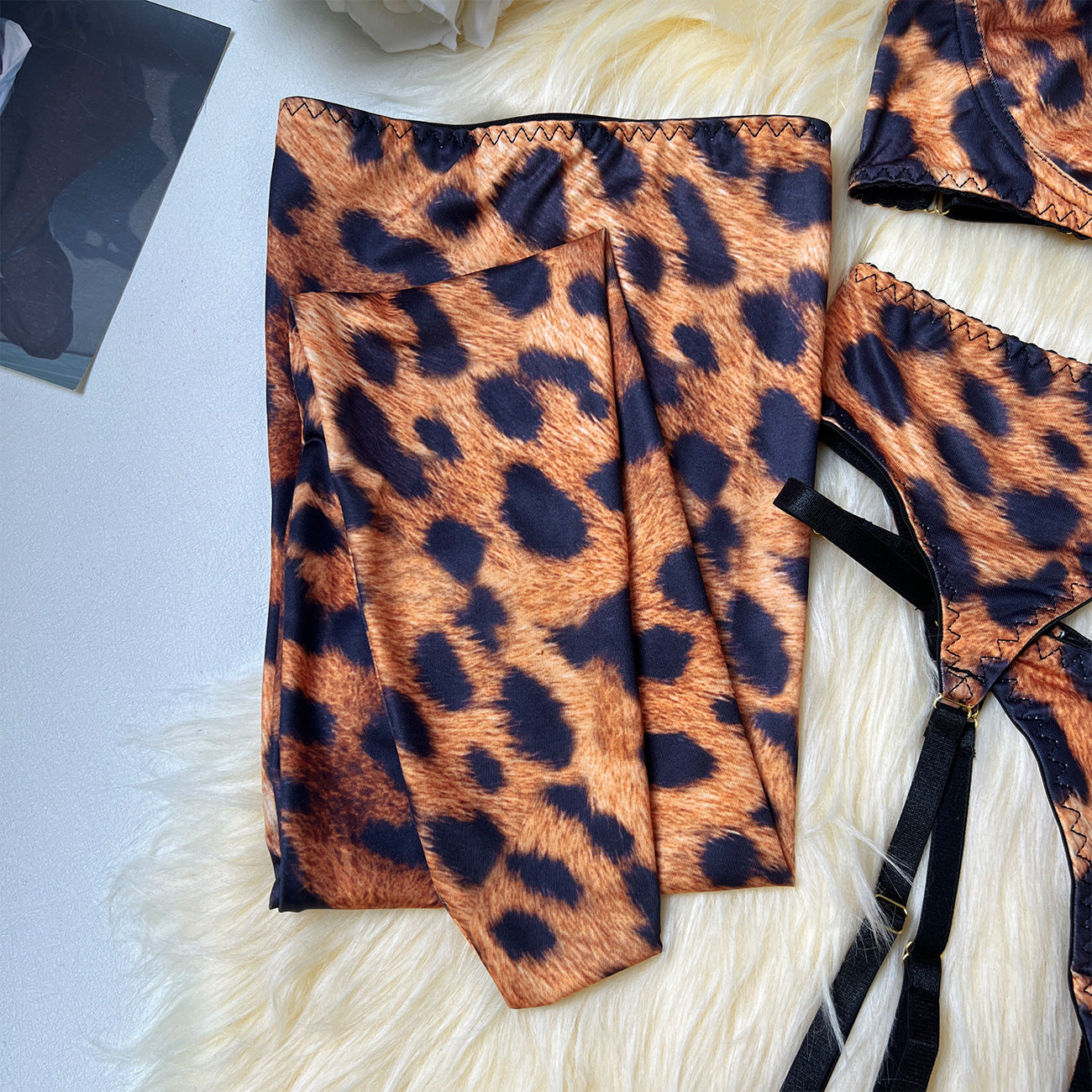 Wild Elegance: Leopard Print Mesh Lingerie Ensemble mooods lingerie 