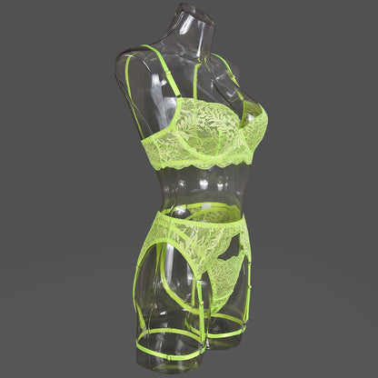 Luminous Bloom Light Green 3-Piece Lingerie Set mooods lingerie 