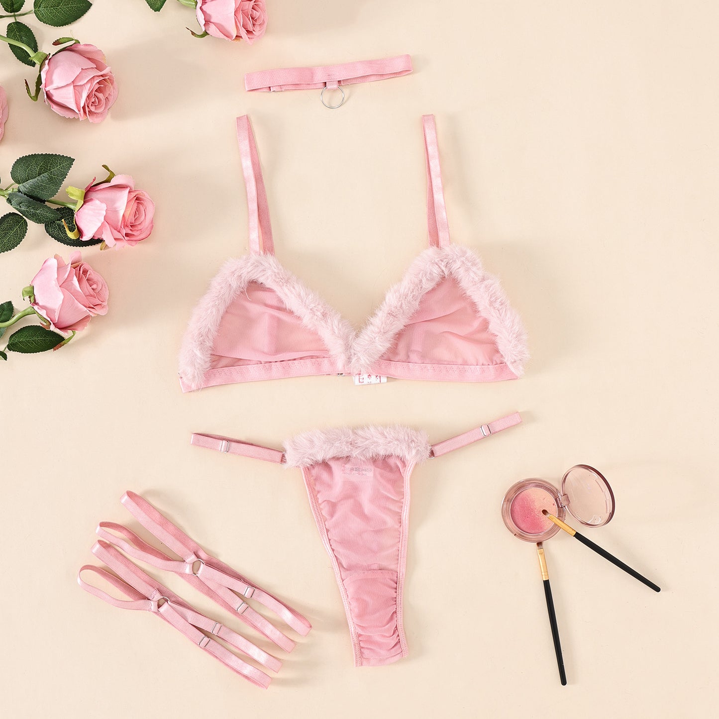 Pink Velvet Embrace Lingerie Ensemble