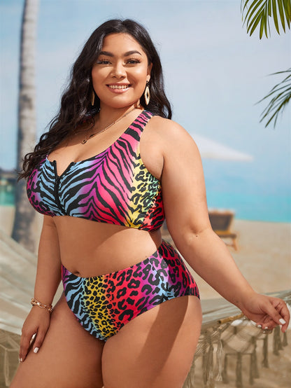 Athletic Glide Plus-Size Zip Sport Top and High-Waisted Swim Set