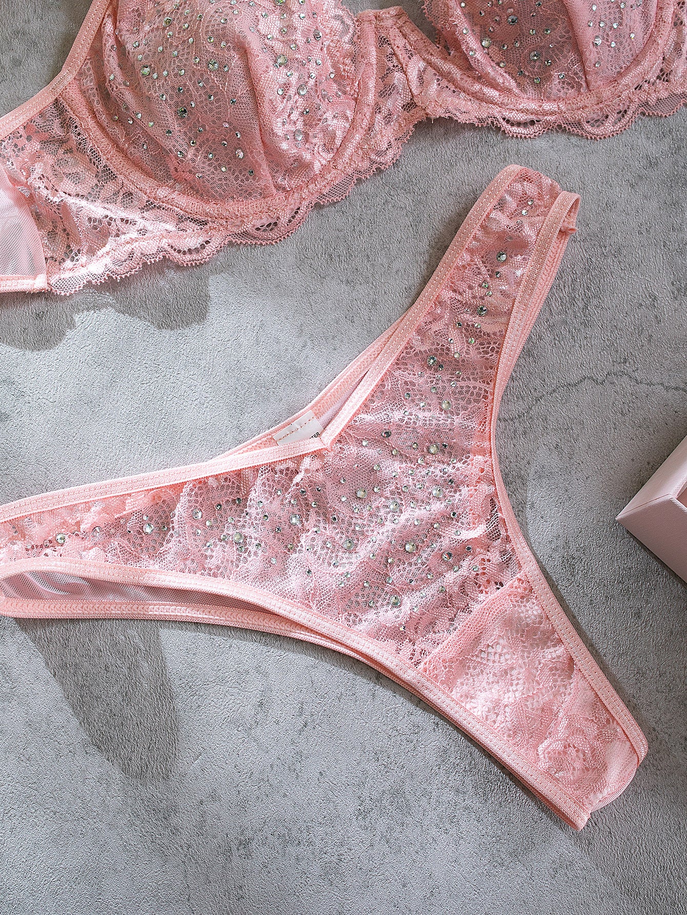 Rosy Radiance Rhinestone-Accented Lingerie Set mooods lingerie