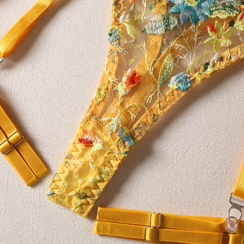 Sunlit Meadow Yellow Sheer 3-Piece Lingerie Set mooods lingerie 