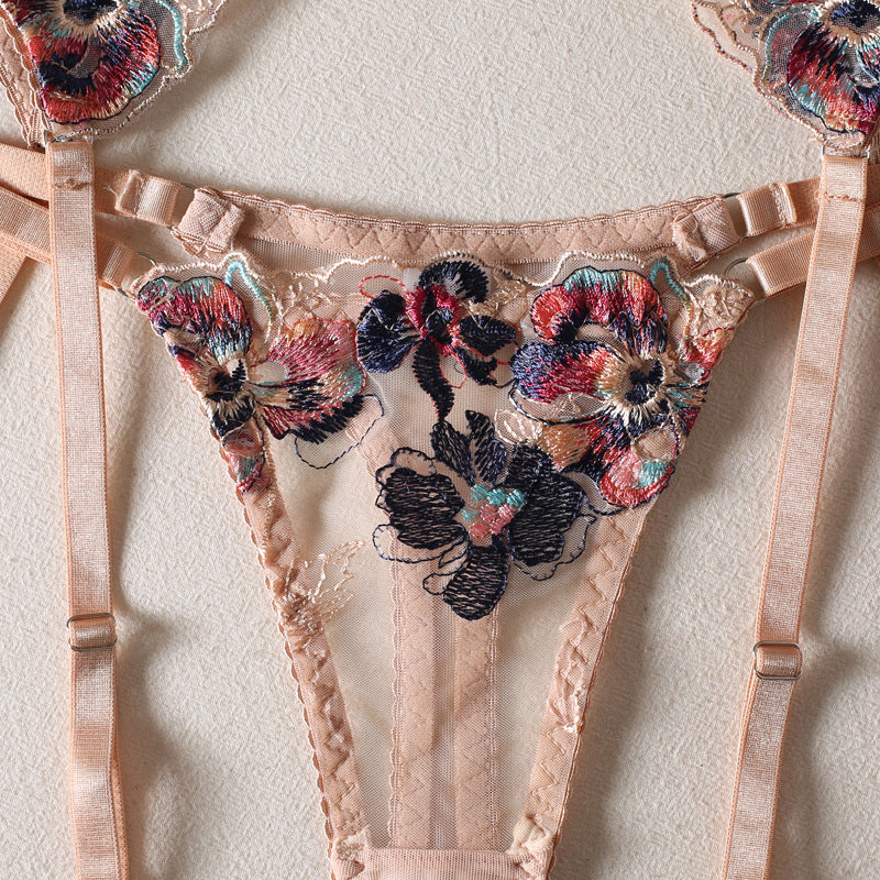 Spring Blossom Sheer Nude 3-Piece Lingerie Set mooods lingerie 