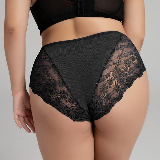 Bloom Essence Plus Size Semi-Sheer Floral Lace Panty mooods