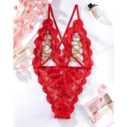 Chains of Passion Red Lace Alluring Teddy mooods lingerie