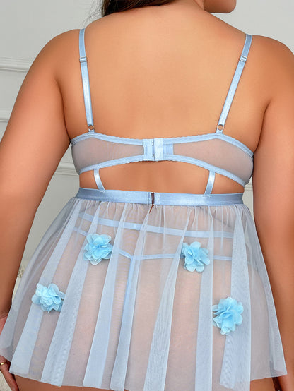 Aurora Breeze Plus-Size Floral Enchantment Babydoll & T-String Set mooods lingerie 