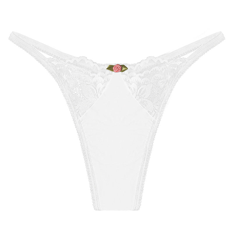 Classic Nylon Thong Panty with Lace Inserts and Elastic Fit