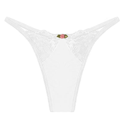 Classic Nylon Thong Panty with Lace Inserts and Elastic Fit