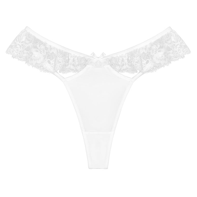 Elegant White Nylon Thong Panty with Cute Lace Trim and Cotton Crotch Lining