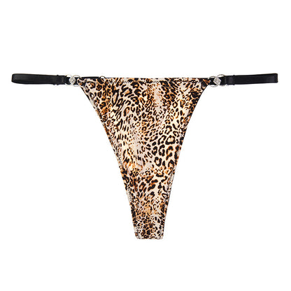 Adjustable G-String Panty in Nylon with Elastic Fit and Animal Pattern Print